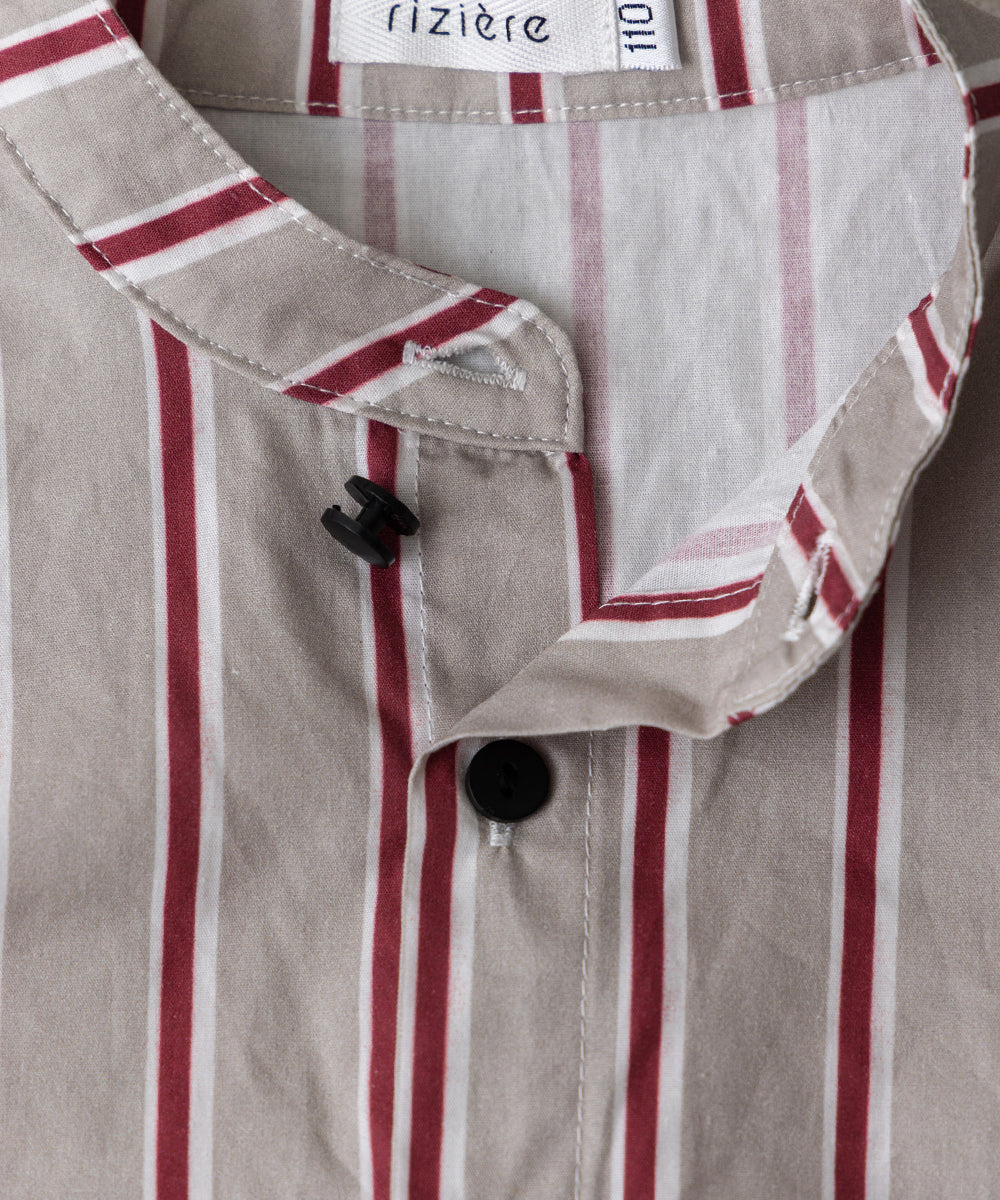 選べる2色コットンバンドカラーストライプシャツ(ボタン取り外し対応)