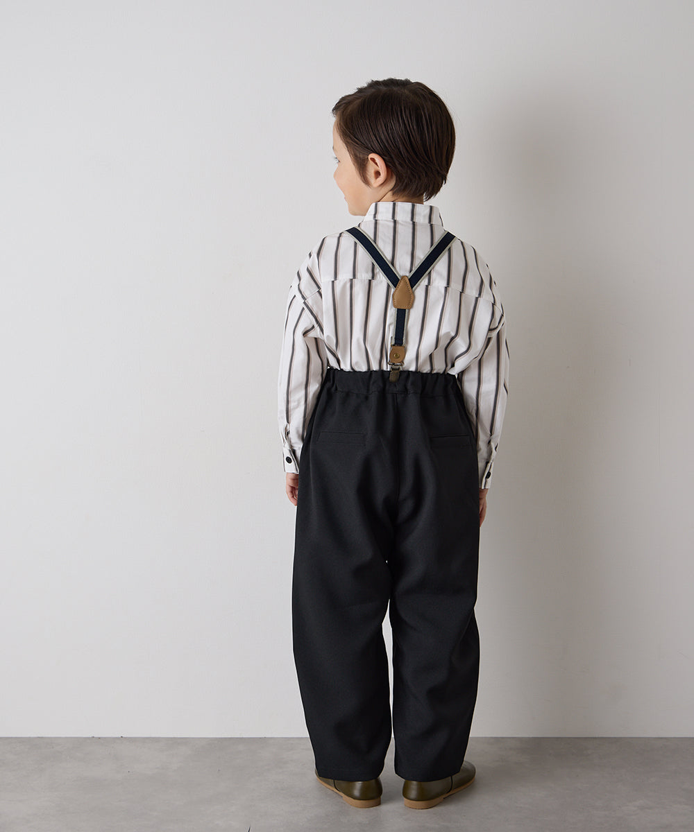 選べる2色コットンバンドカラーストライプシャツ(ボタン取り外し対応)