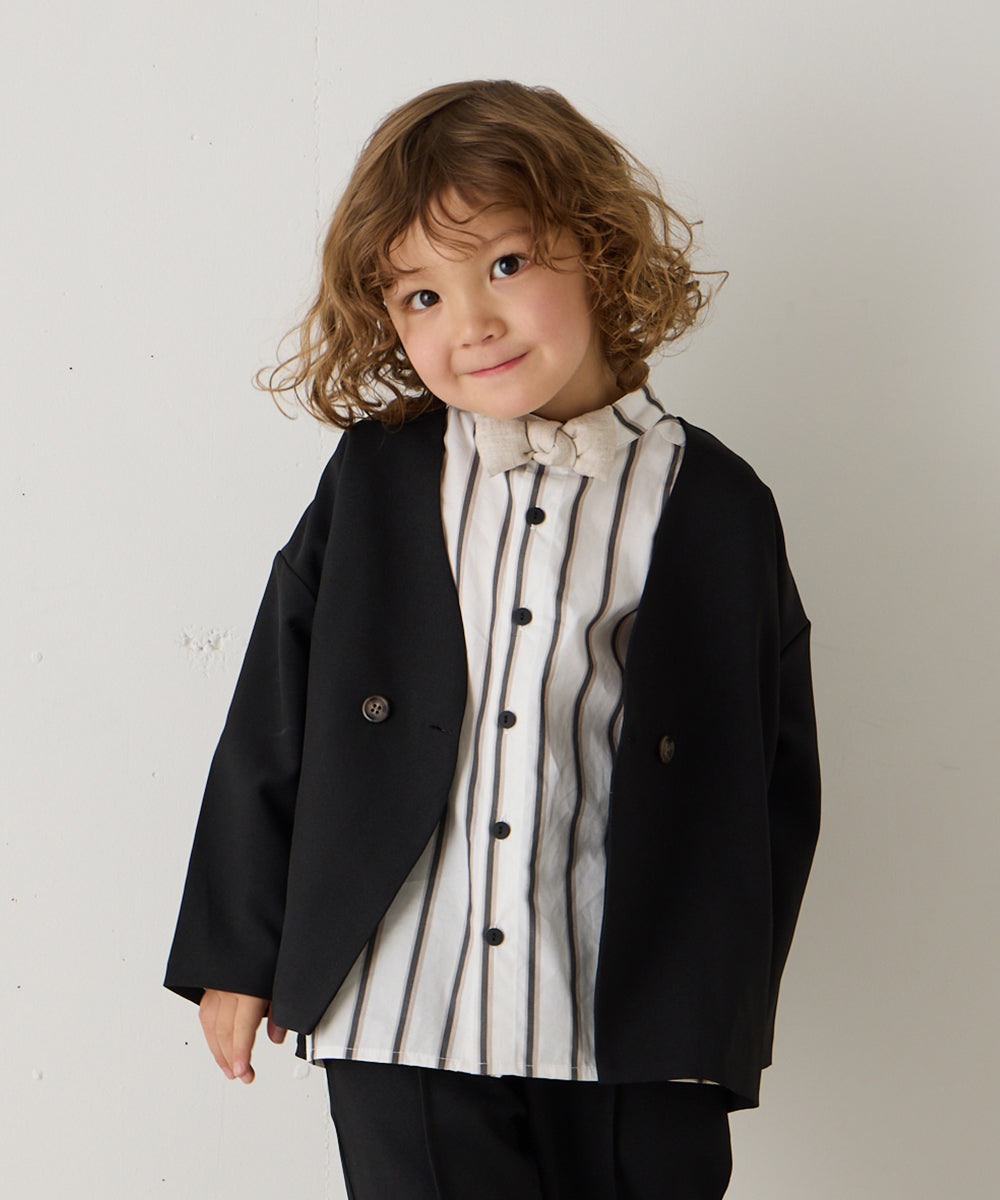 選べる2色コットンバンドカラーストライプシャツ(ボタン取り外し対応)