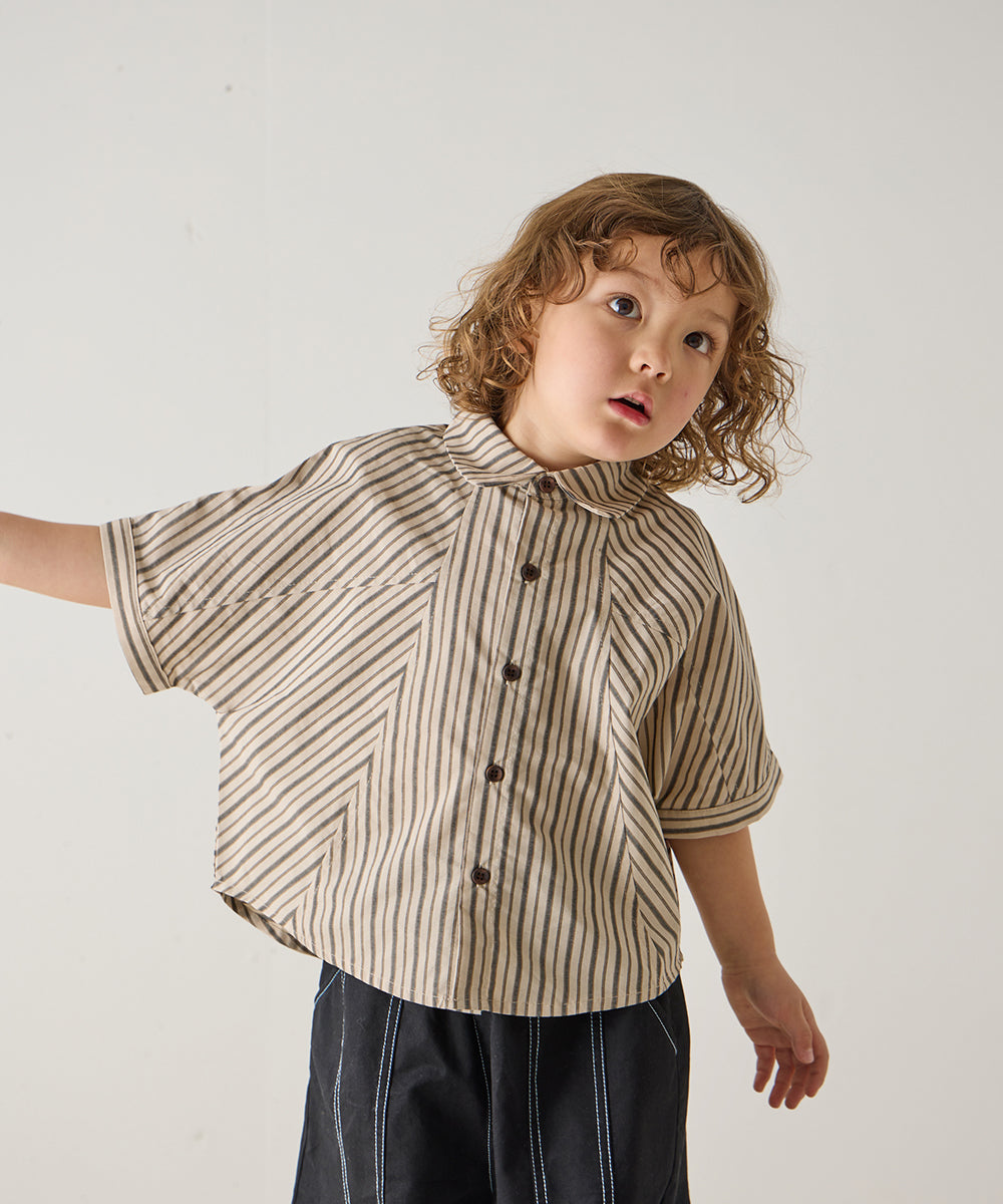 ストライプドルマン5分袖シャツ