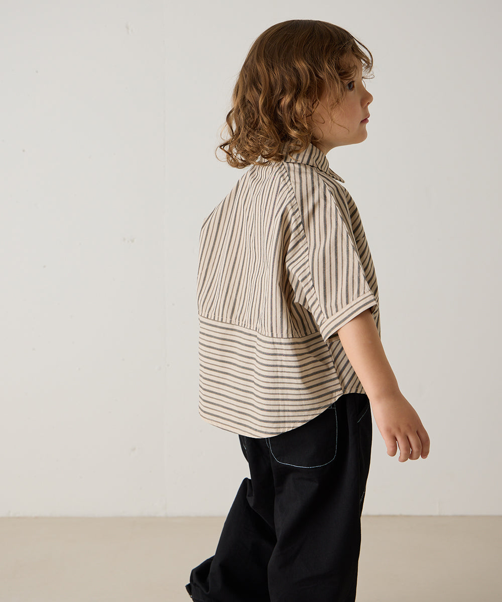 ストライプドルマン5分袖シャツ