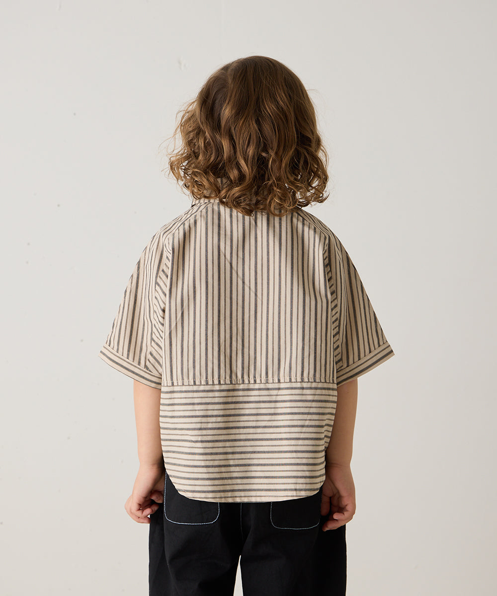ストライプドルマン5分袖シャツ