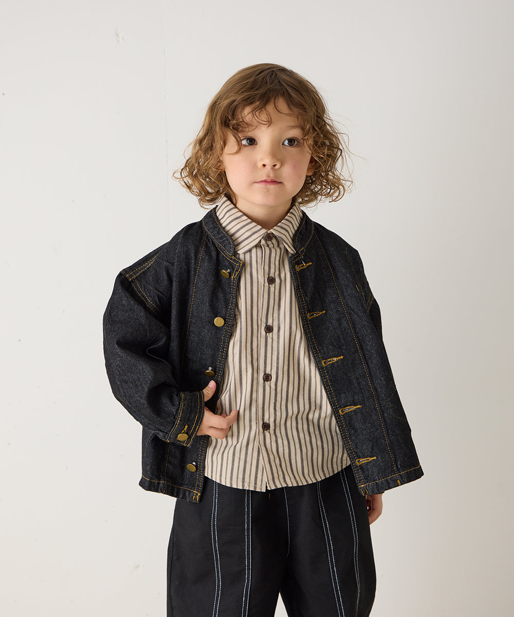 ストライプドルマン5分袖シャツ