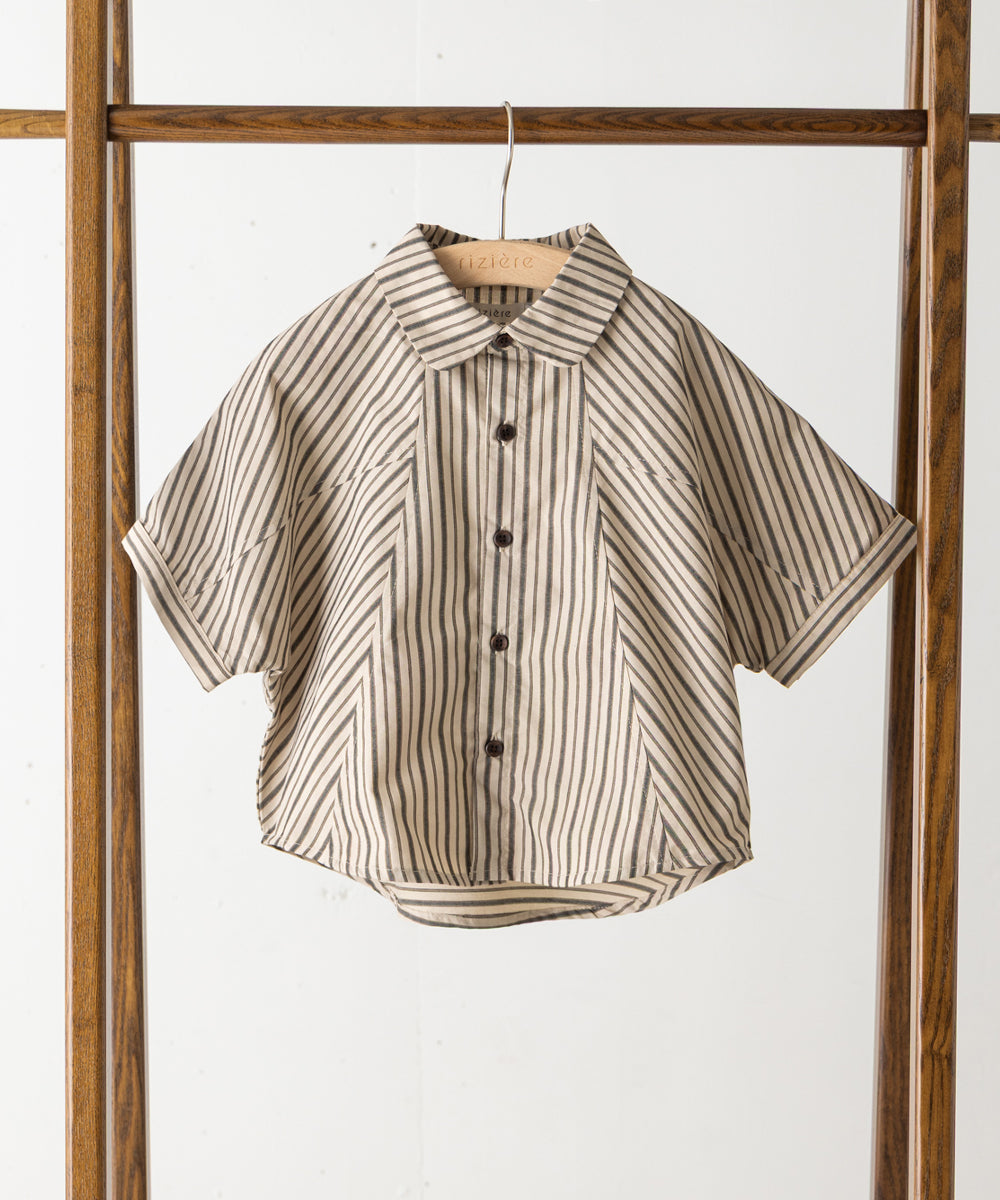 ストライプドルマン5分袖シャツ