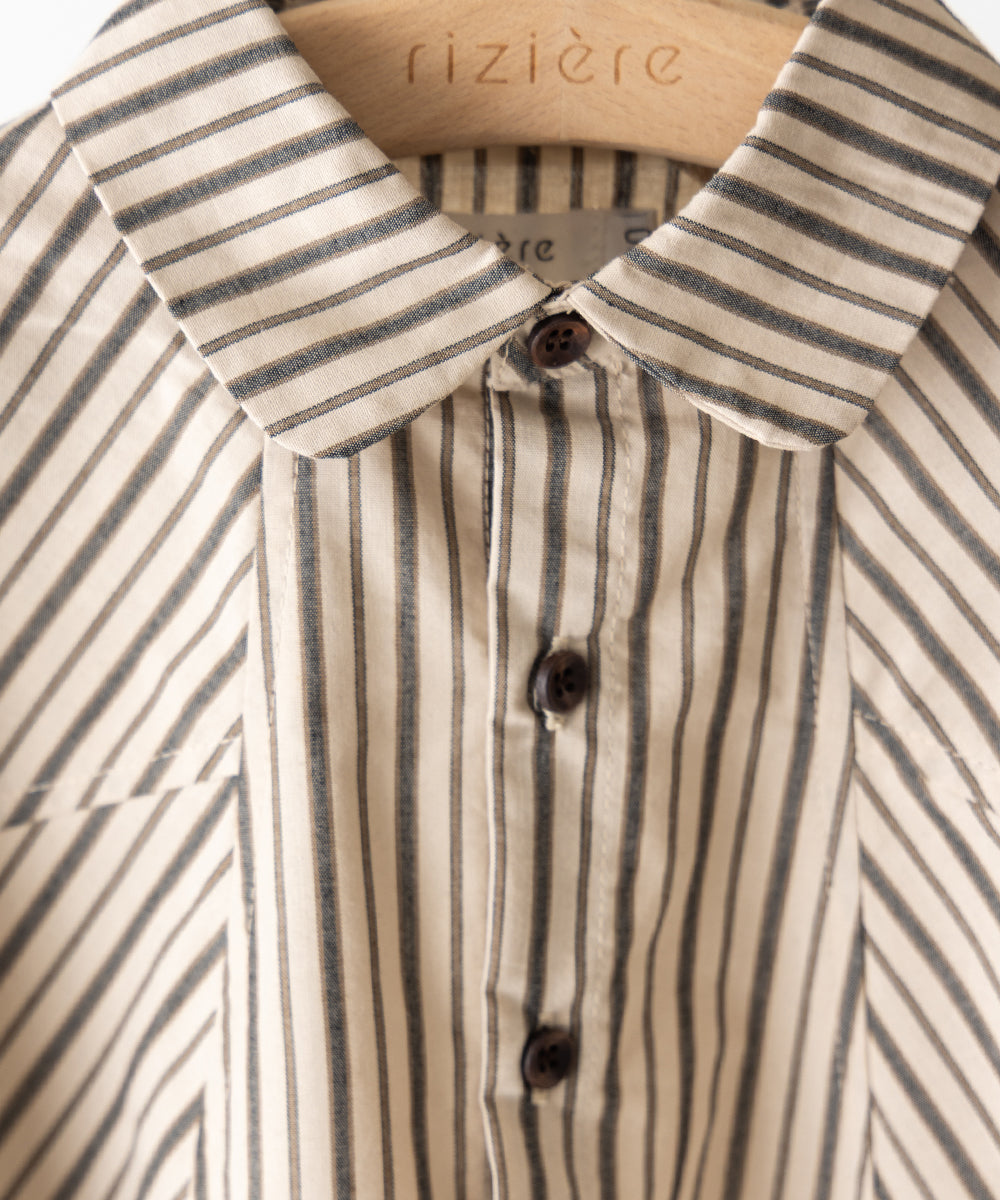 ストライプドルマン5分袖シャツ