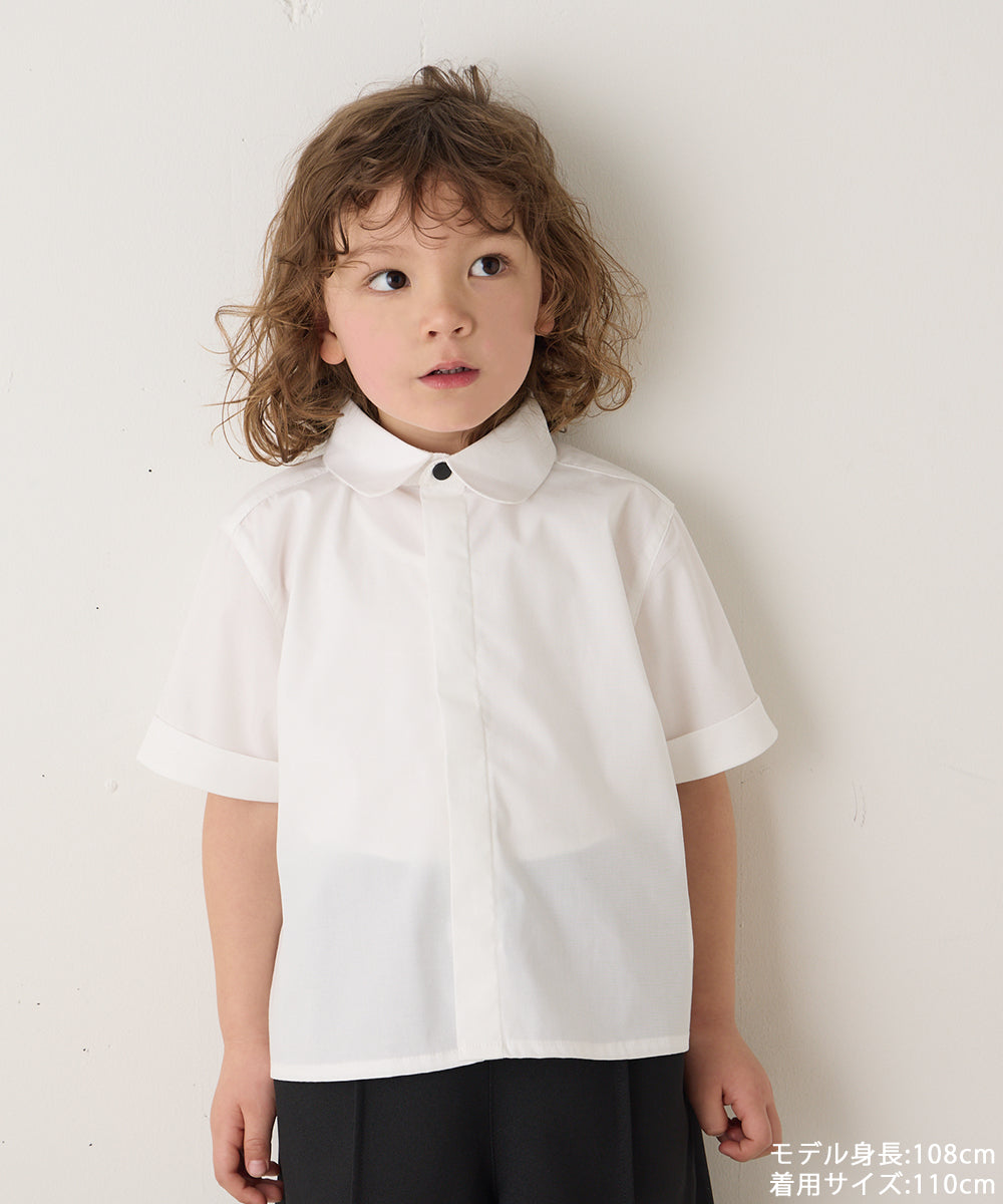 ノーアイロンラウンドカラー比翼半袖シャツ(ボタン取り外し対応)