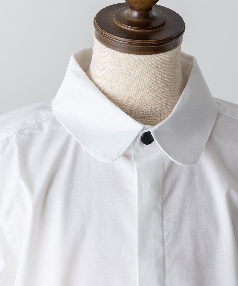 ノーアイロンラウンドカラー比翼半袖シャツ(ボタン取り外し対応)