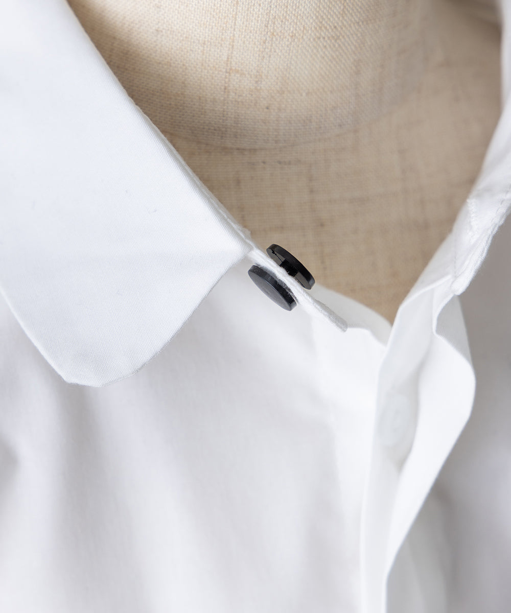 ノーアイロンラウンドカラー比翼半袖シャツ(ボタン取り外し対応)