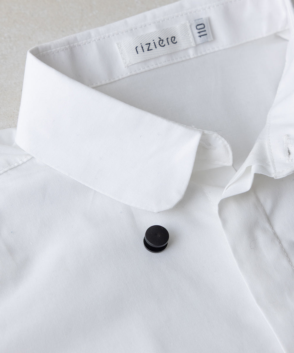 ノーアイロンラウンドカラー比翼半袖シャツ(ボタン取り外し対応)