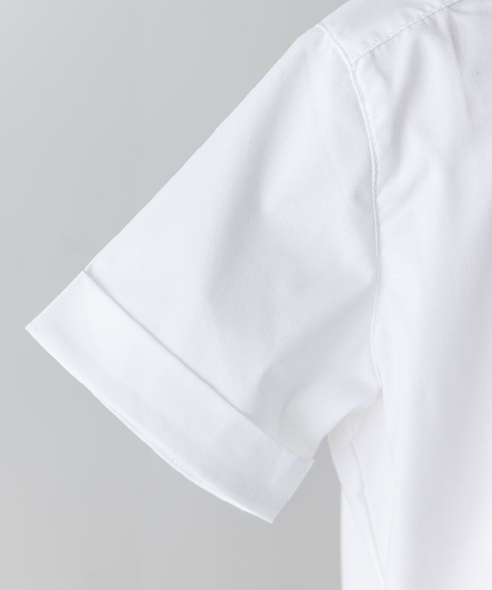 ノーアイロンラウンドカラー比翼半袖シャツ(ボタン取り外し対応)