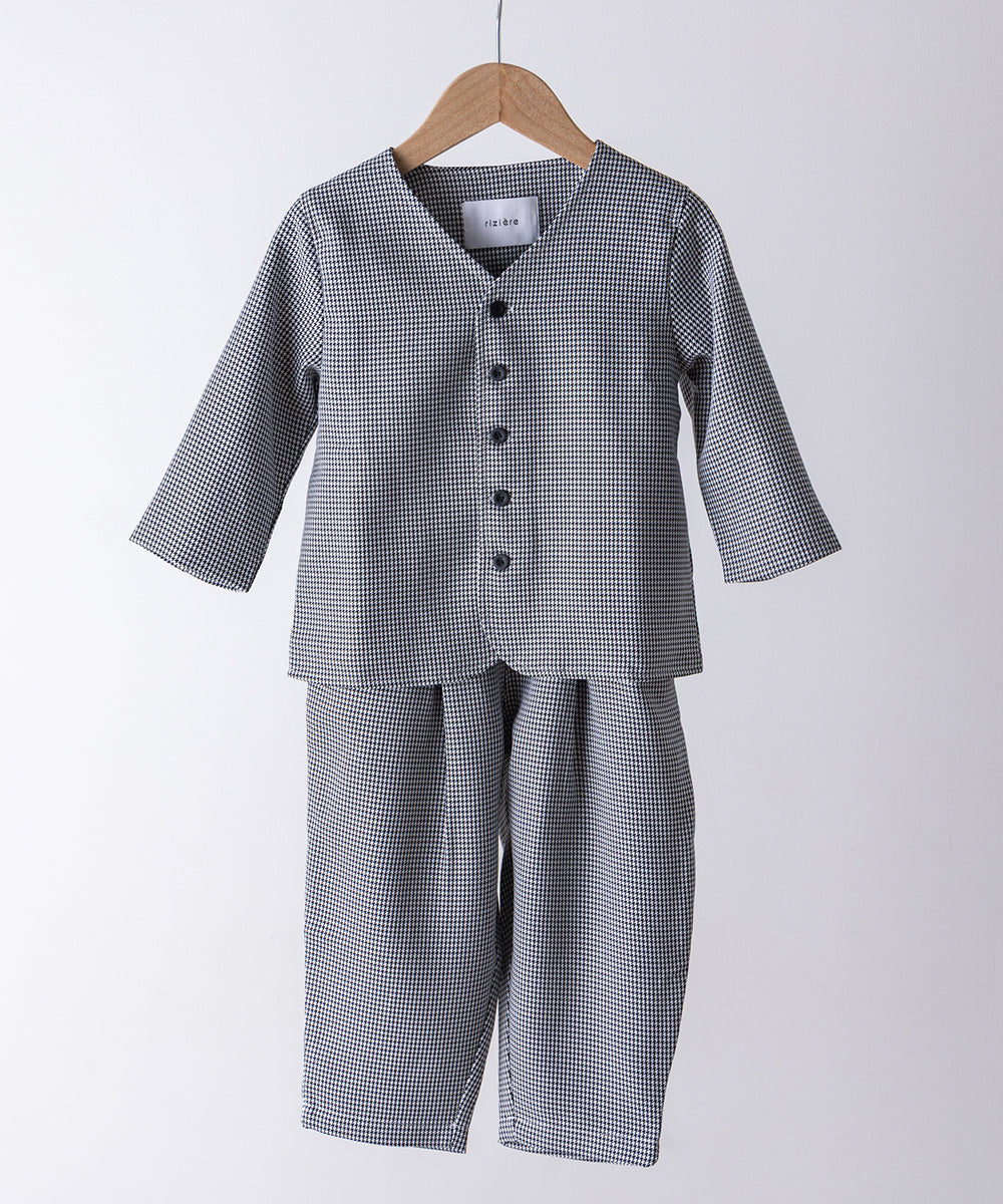 千鳥格子シングルノーカラーセットアップ