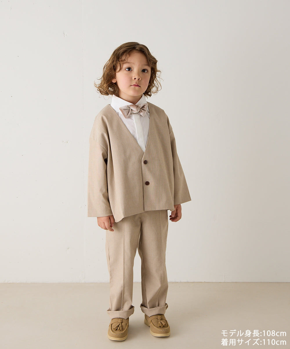 ストライプ柄ノーカラージャケットセットアップ