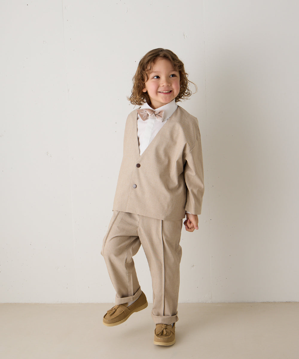 ストライプ柄ノーカラージャケットセットアップ