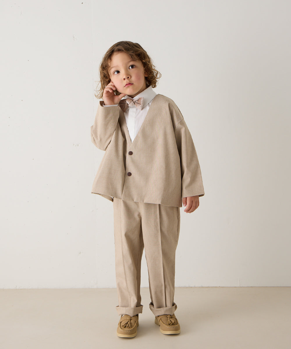 ストライプ柄ノーカラージャケットセットアップ