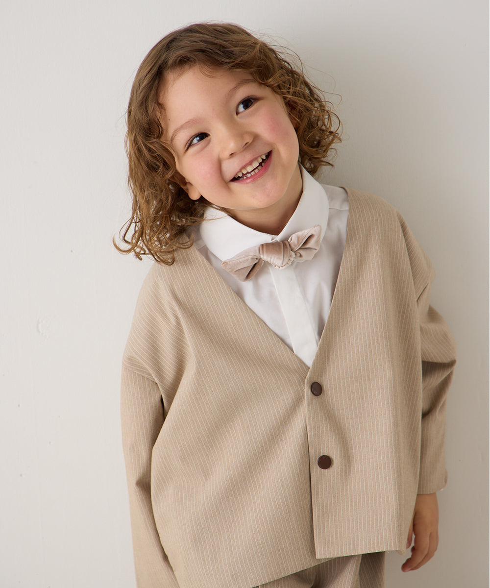 ストライプ柄ノーカラージャケットセットアップ