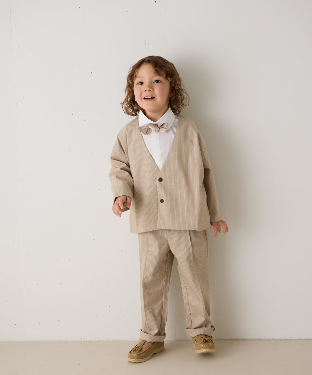 ストライプ柄ノーカラージャケットセットアップ