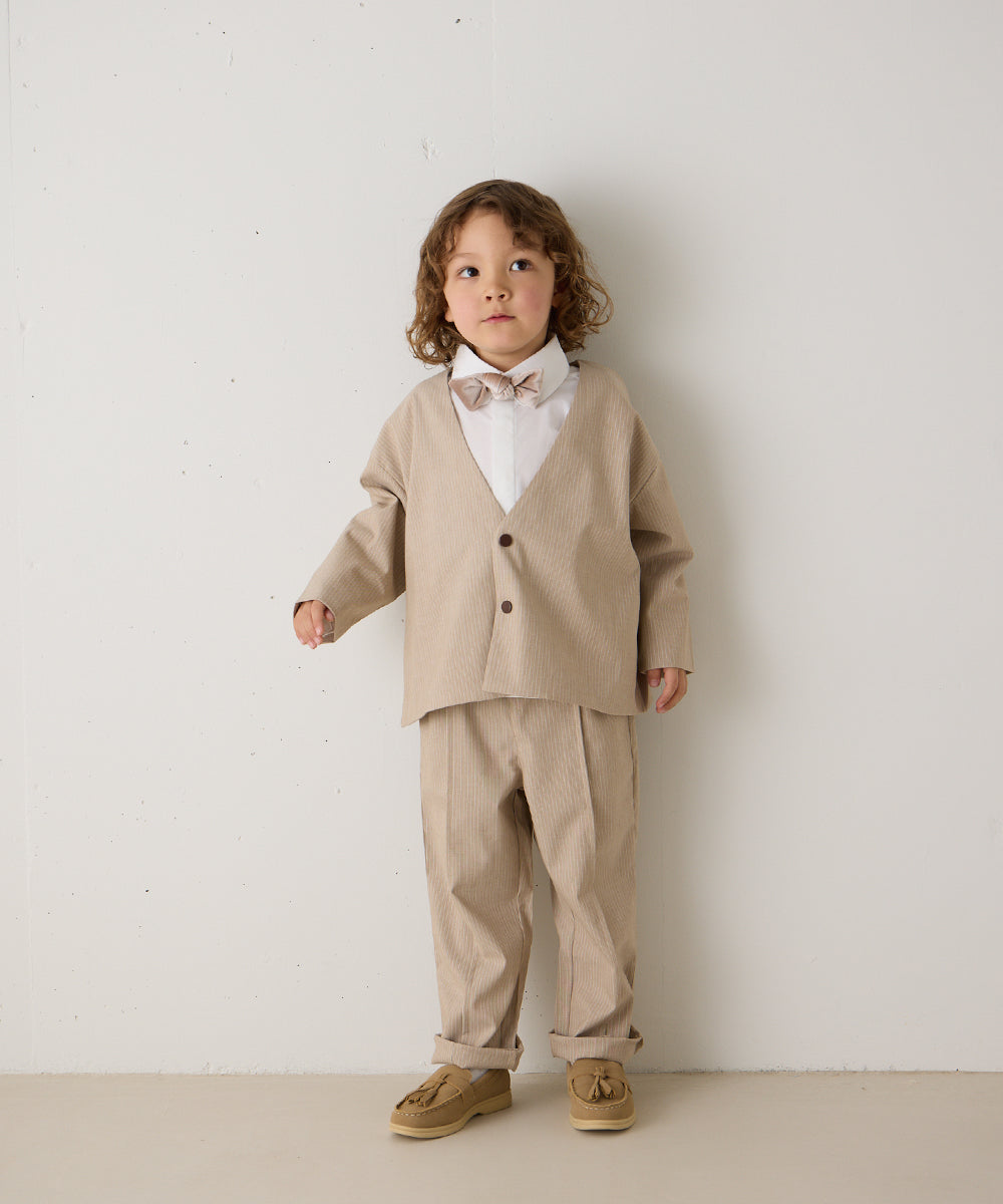 ストライプ柄ノーカラージャケットセットアップ