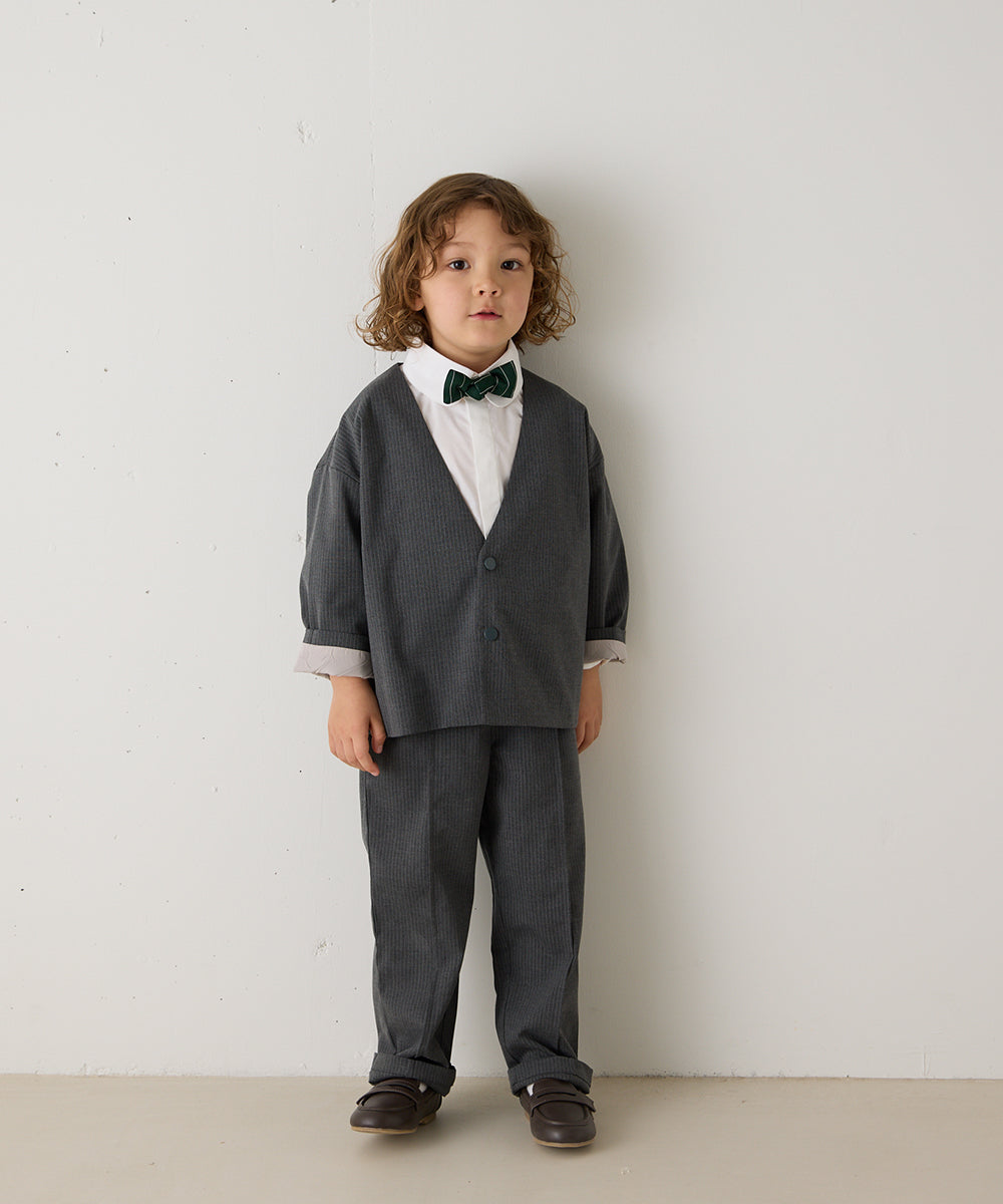 ストライプ柄ノーカラージャケットセットアップ