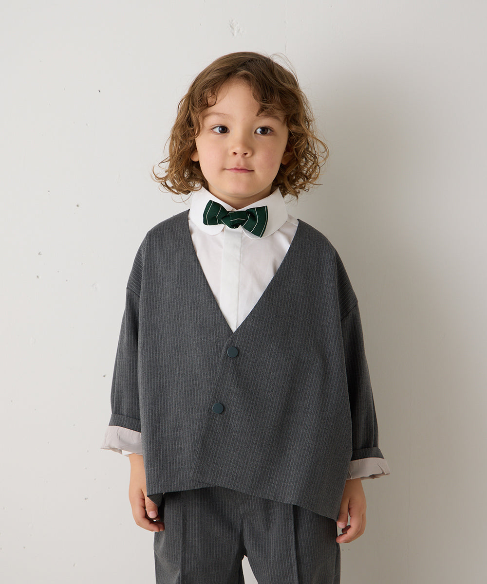 ストライプ柄ノーカラージャケットセットアップ