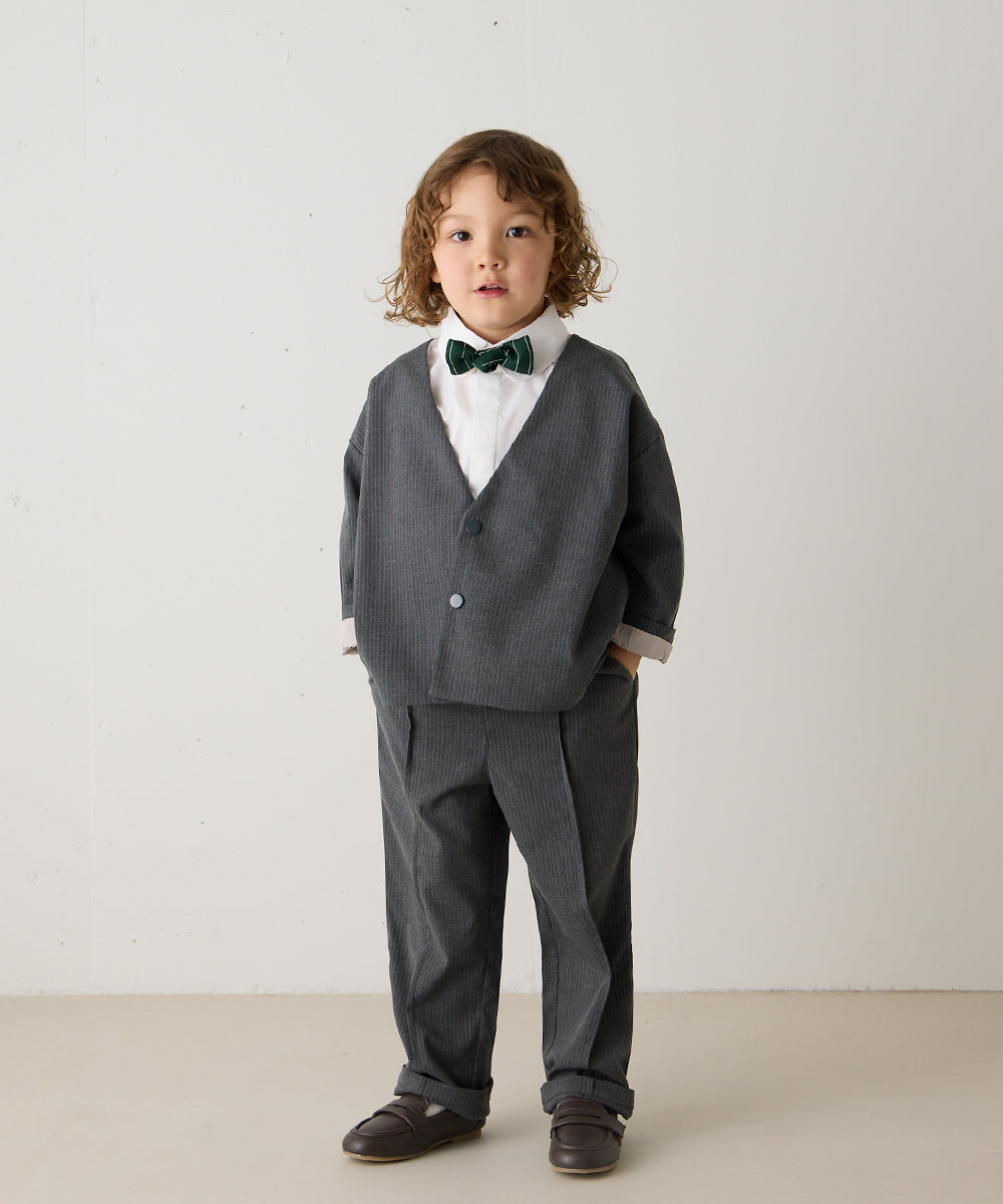 ストライプ柄ノーカラージャケットセットアップ