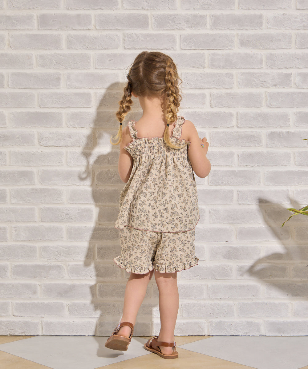 小花柄シャーリングセットアップ