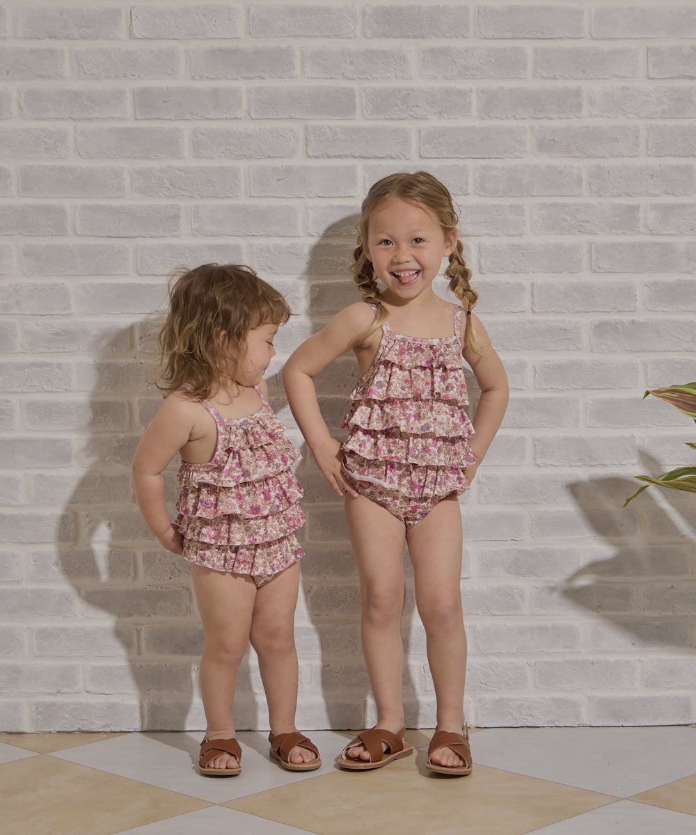 選べる2柄フラワー&チェックティアードフリルスイムウェア