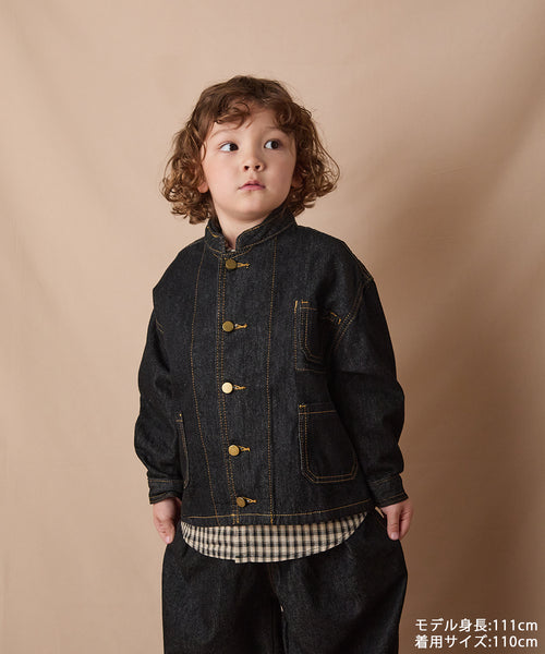 バンドカラーブラックデニムジャケット