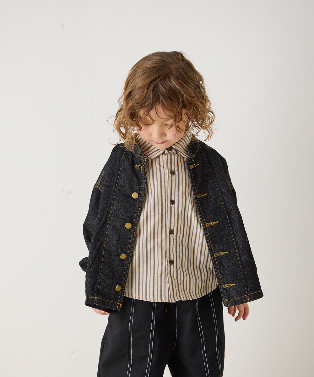 バンドカラーブラックデニムジャケット