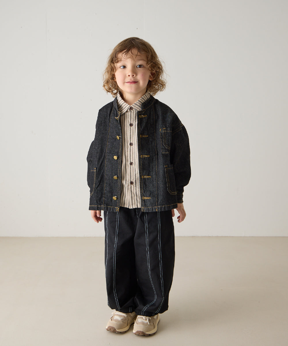 バンドカラーブラックデニムジャケット