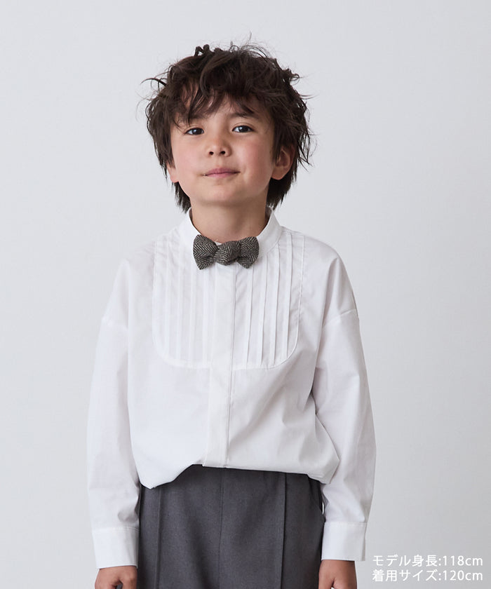 ノーアイロンバンドカラーピンタック比翼シャツ（ボタン取り外し対応）