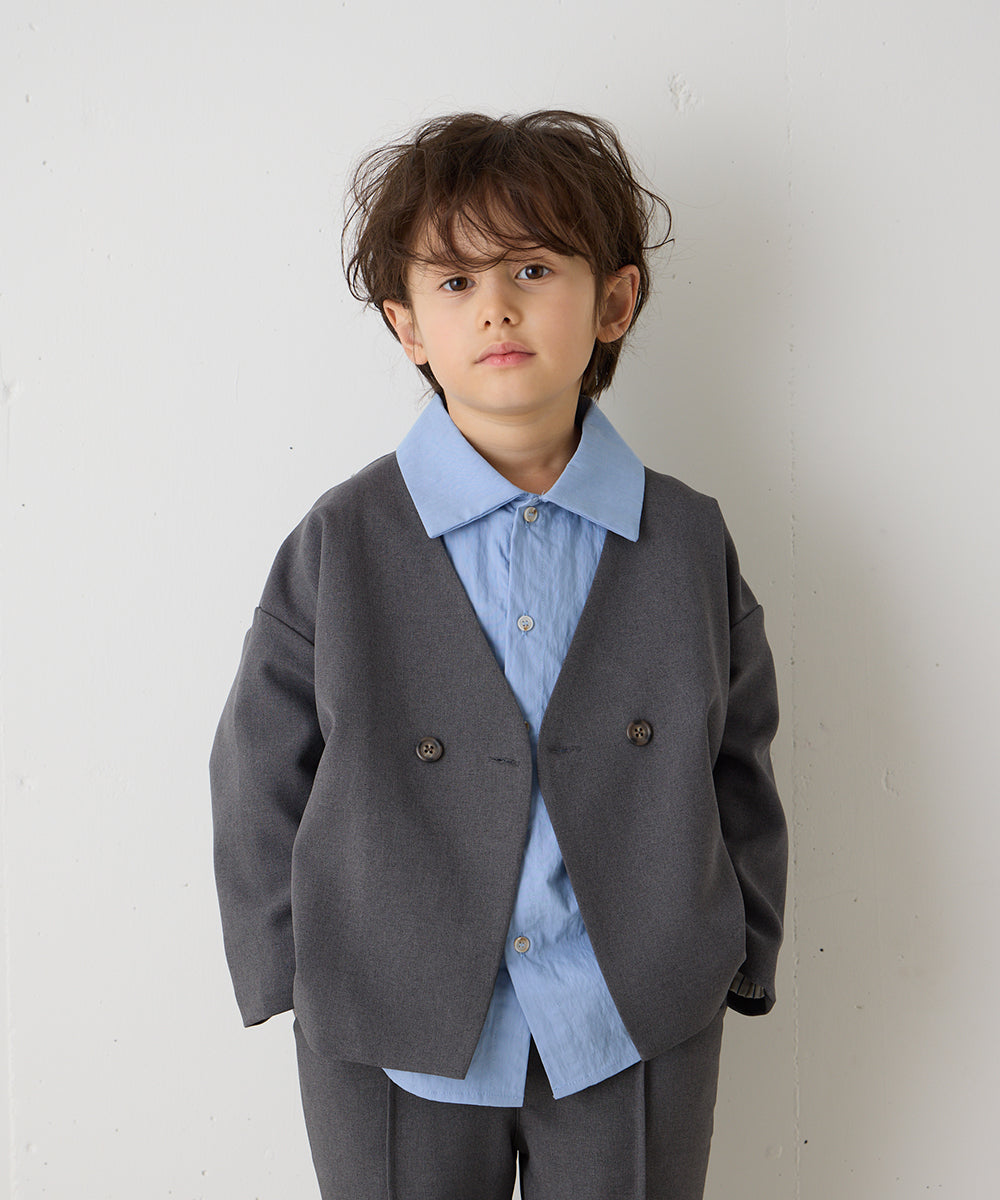 ノーカラージャケットセットアップ（裏地ストライプ）