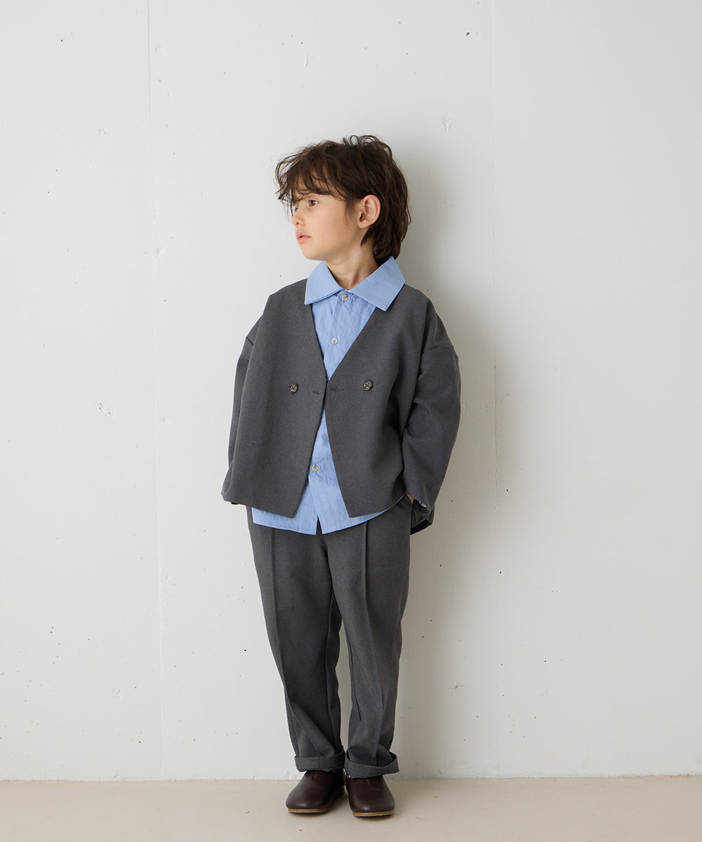 ノーカラージャケットセットアップ（裏地ストライプ）