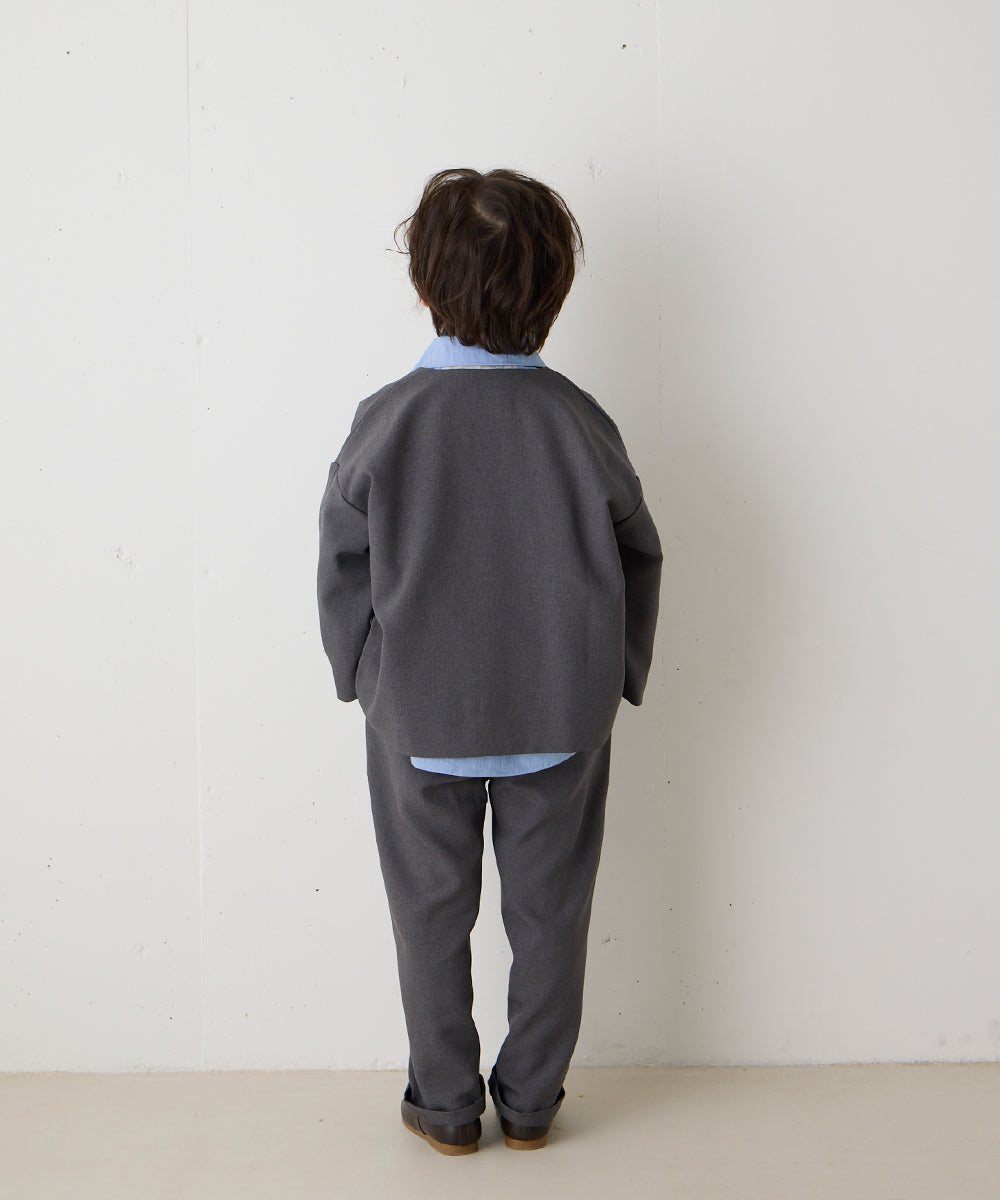 ノーカラージャケットセットアップ（裏地ストライプ）