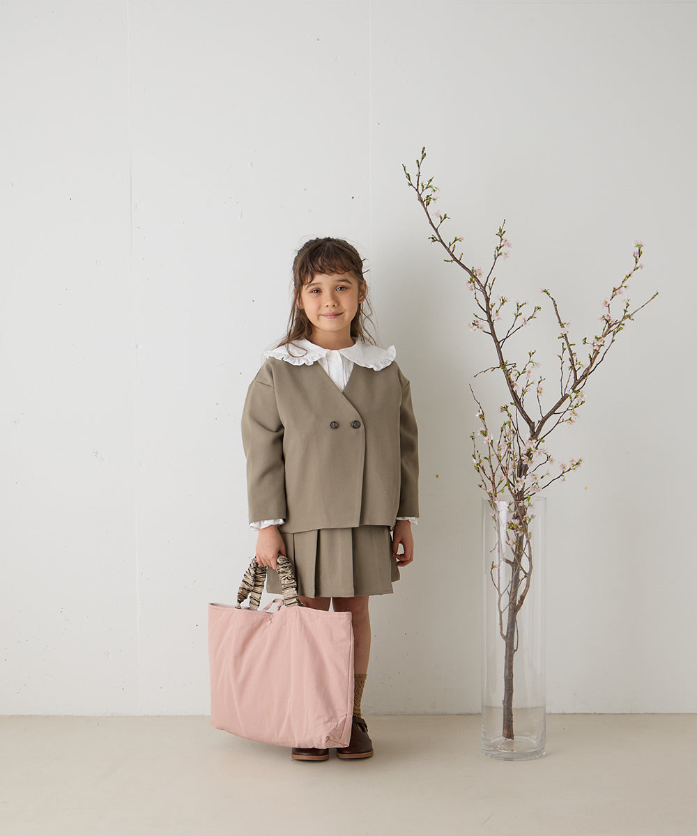 FILA プリーツスカートセットアップ ベージュ/ネイビー　Lサイズ ノーカラージャケットプリーツスカートセットアップ