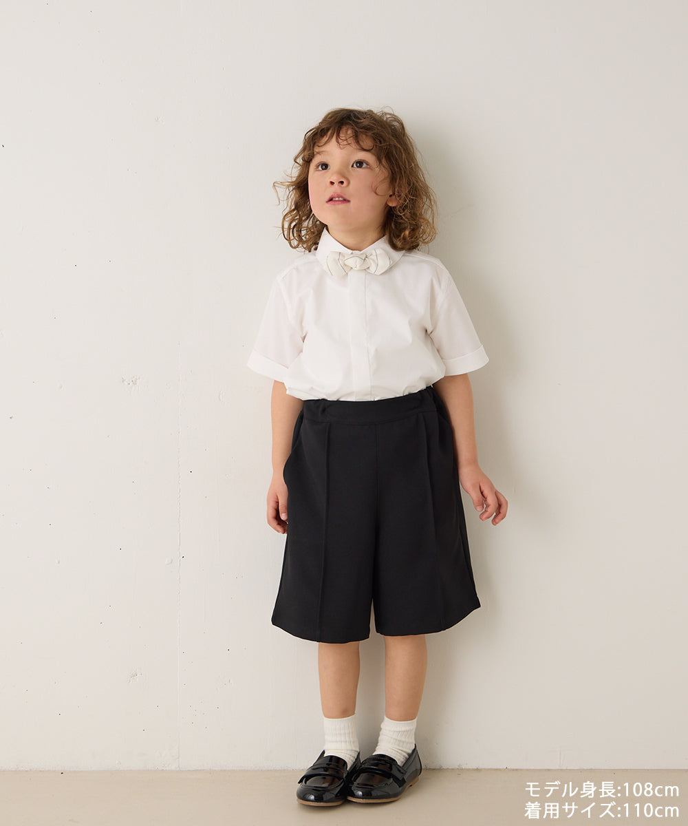 リネン混ストライプ柄蝶ネクタイ（ボタン取り外しシャツ対応）