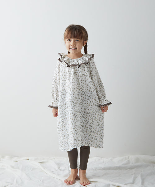 ゆったりめ/ダブルガーゼのバイカラーワンピース/ブラック×小花柄 ゆったりめ/ダブルガーゼのバイカラーワンピース/ブラック×小花柄