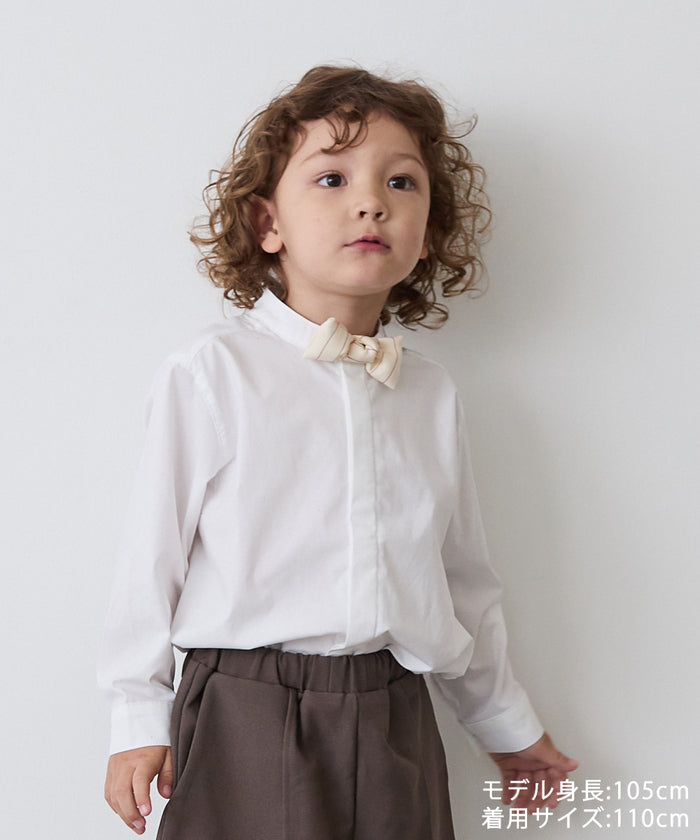 ノーアイロンバンドカラー比翼シャツ（ボタン取り外し対応）