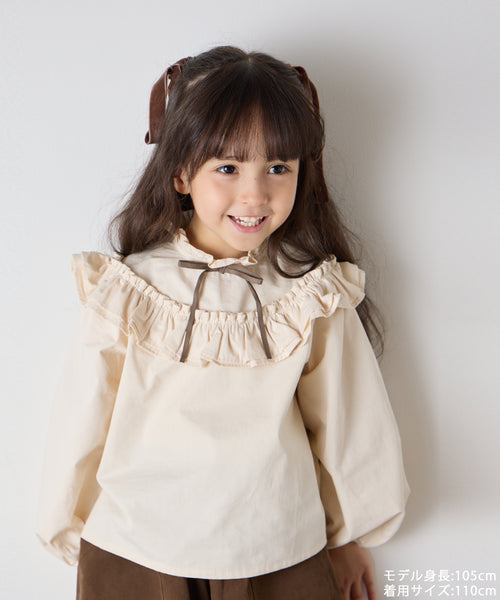 フロントリボンフリルカラーブラウス