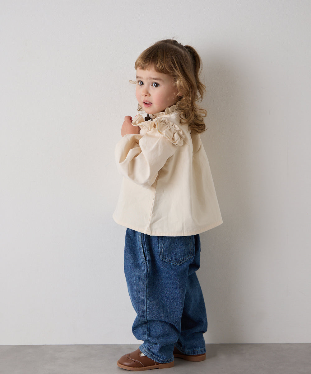 フロントリボンフリルカラーブラウス