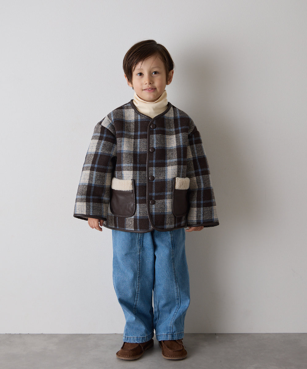 レザーパイピングチェックボアジャケット