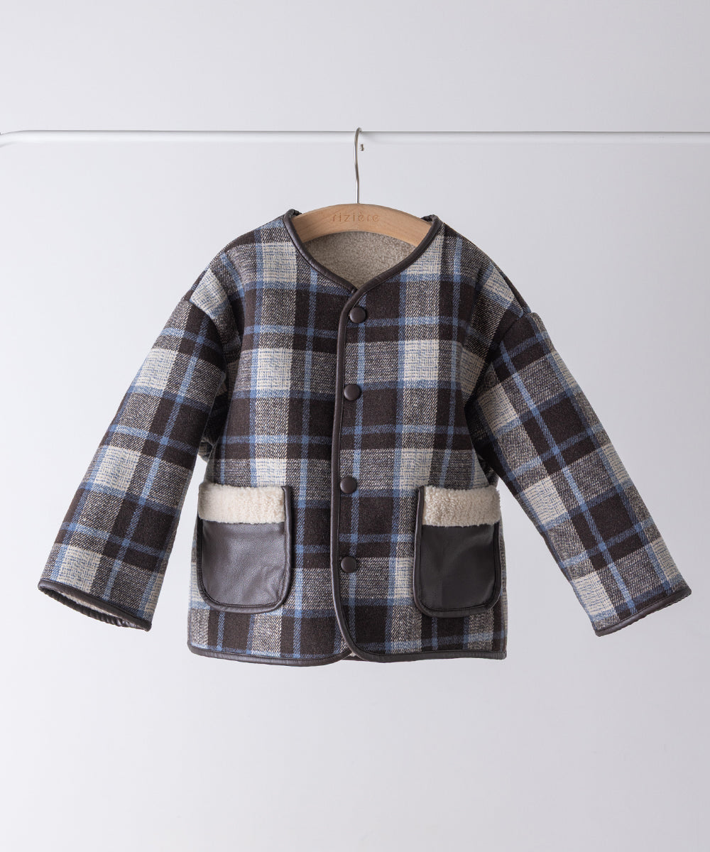 レザーパイピングチェックボアジャケット