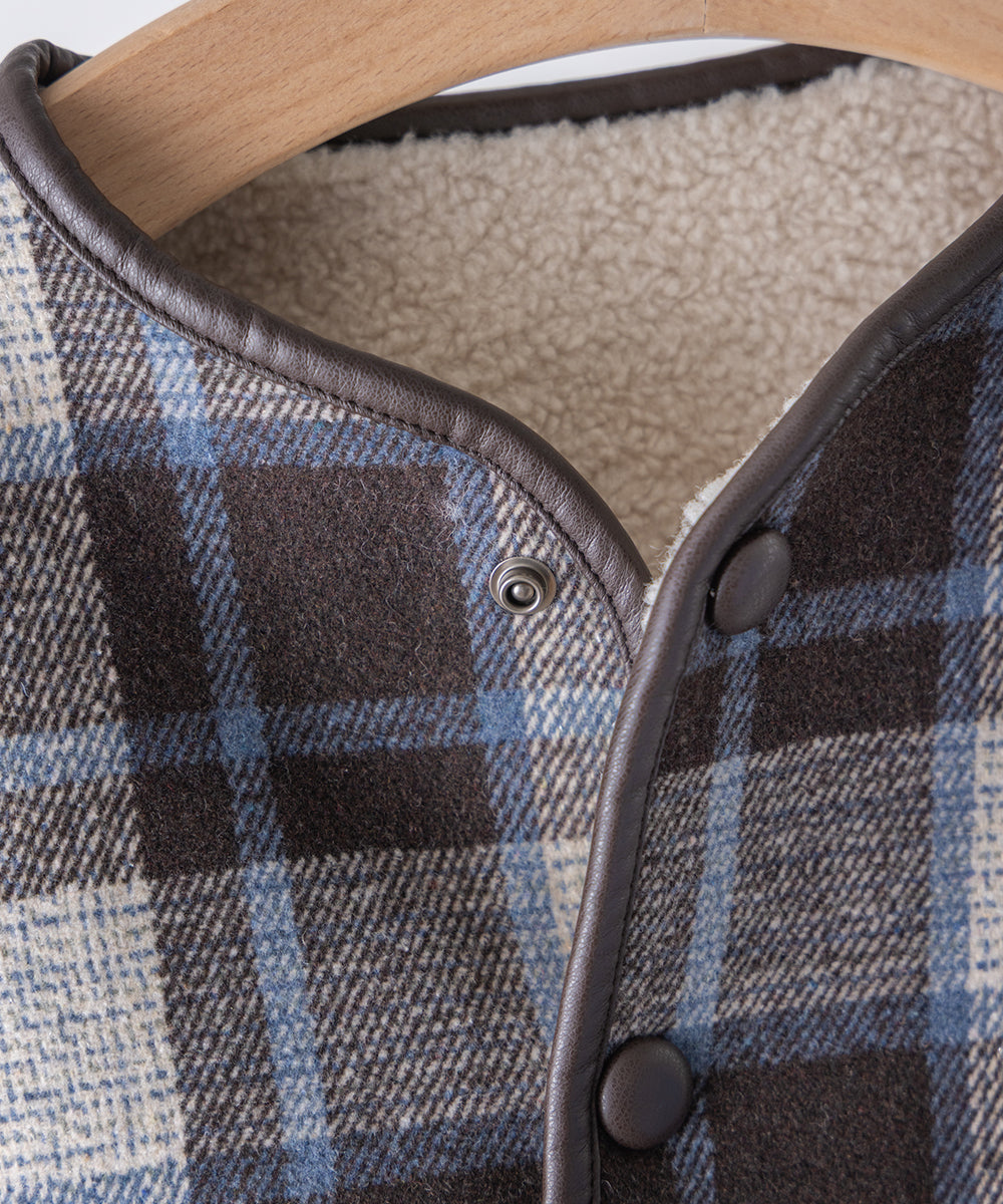 レザーパイピングチェックボアジャケット