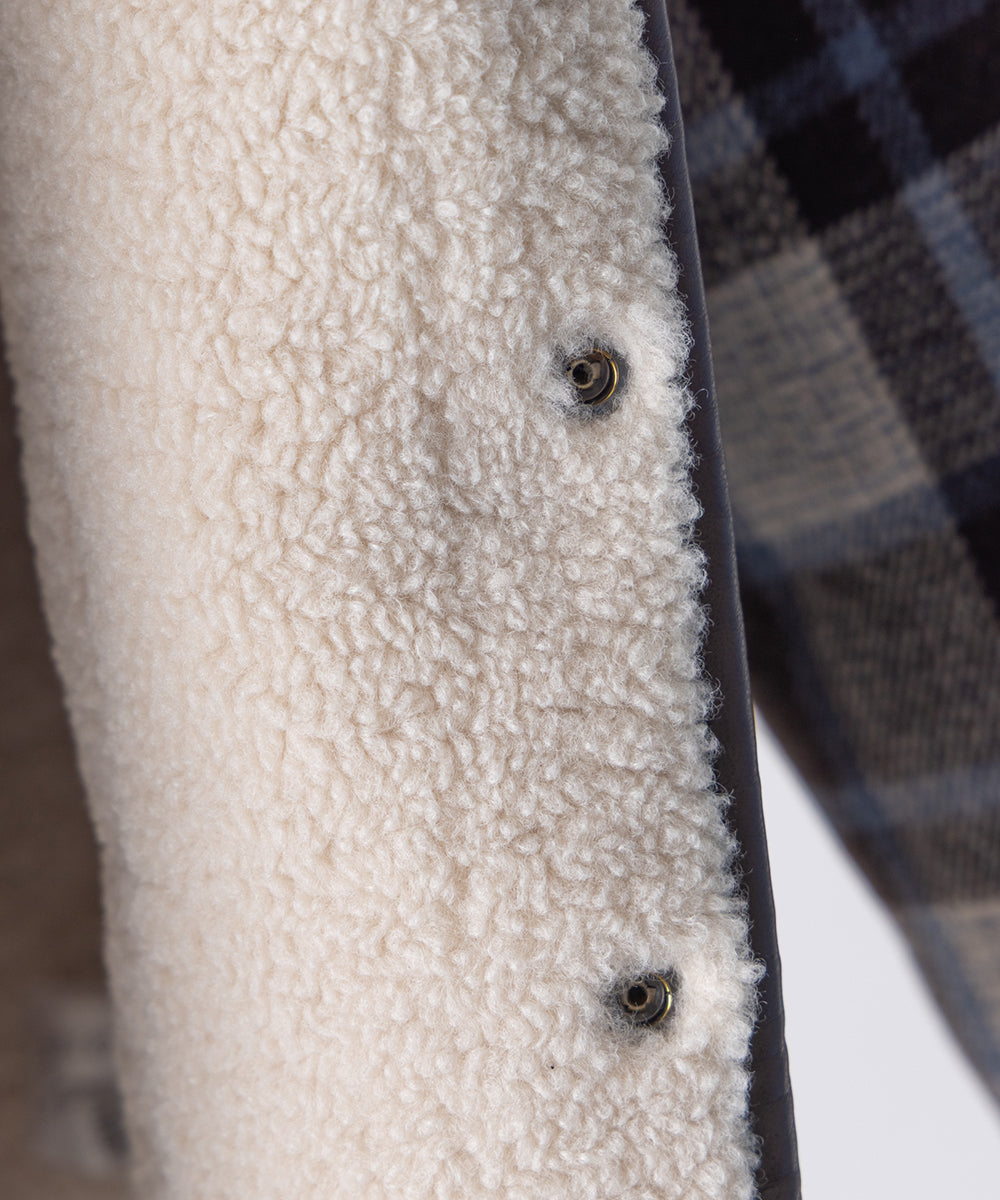 レザーパイピングチェックボアジャケット