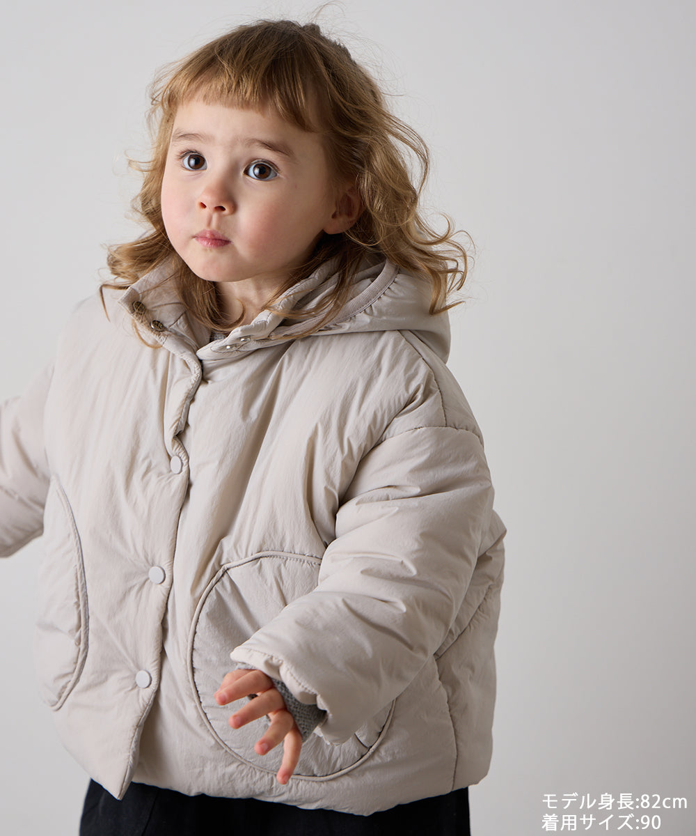 撥水加工サークルポケット中綿コート（フード取り外し可能）