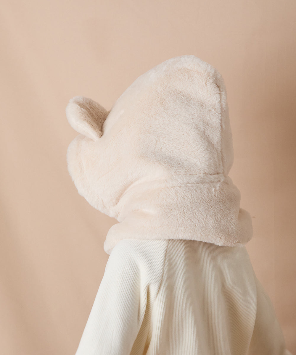 巾着収納くま耳ファー帽子