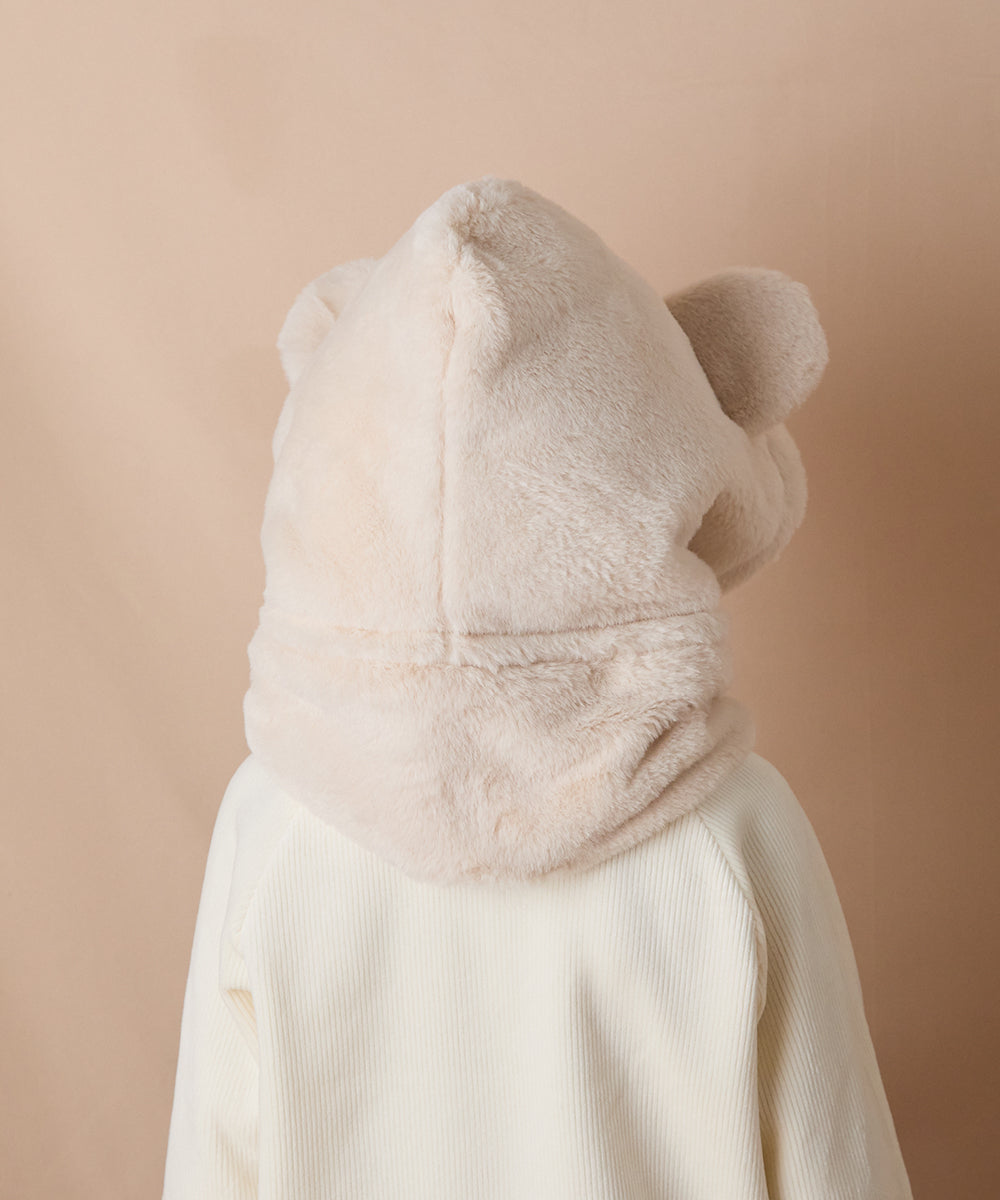 巾着収納くま耳ファー帽子