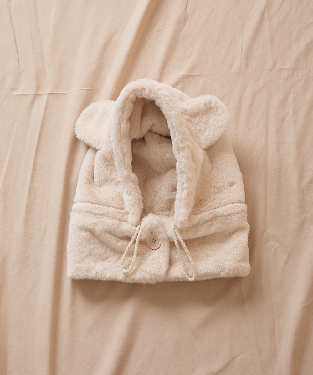 巾着収納くま耳ファー帽子