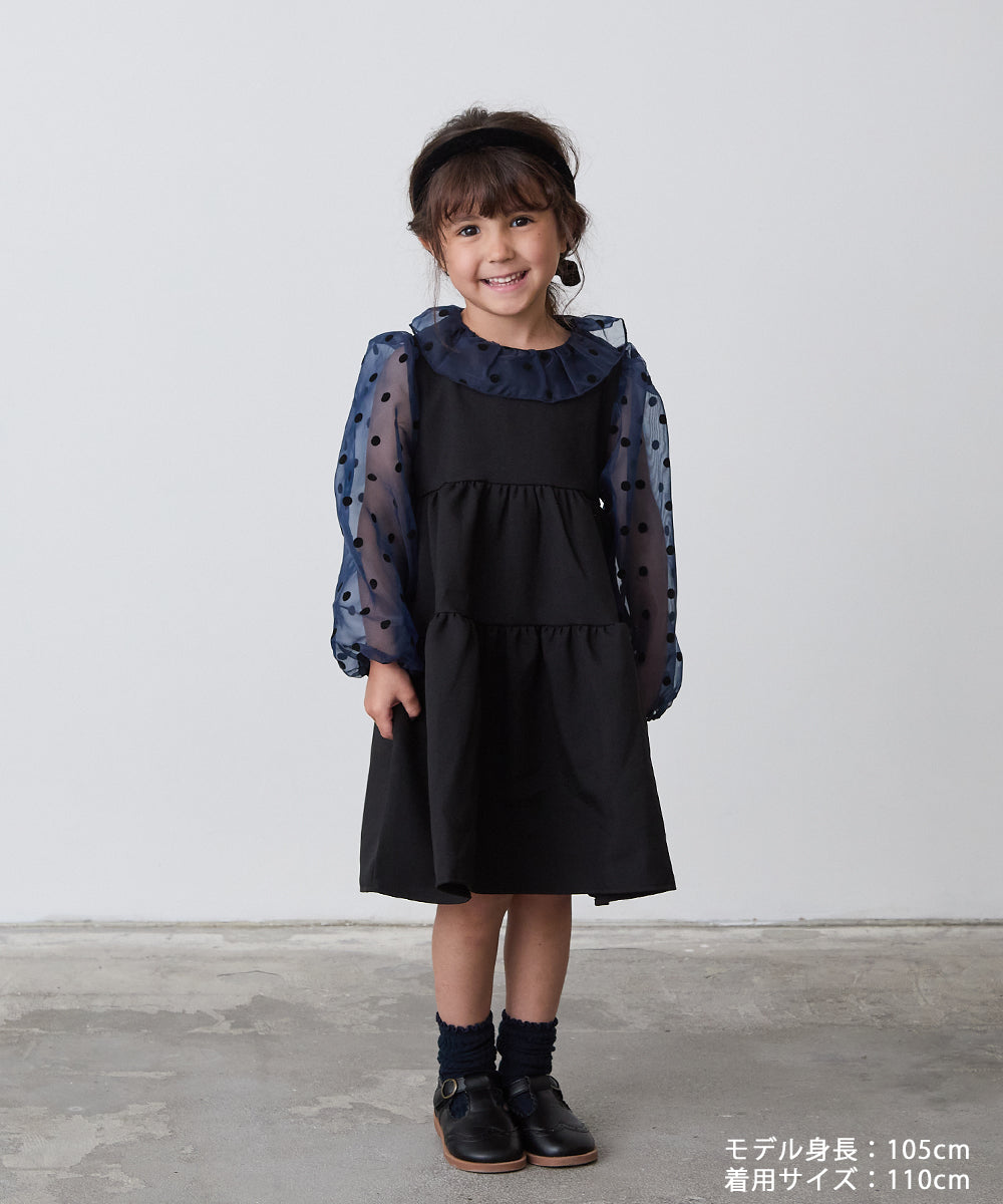 ドット柄シフォンドッキングティアードセレモニーワンピース
