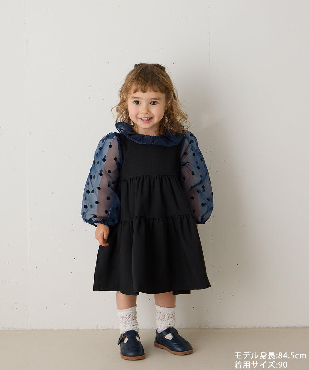 ドット柄シフォンドッキングティアードセレモニーワンピース