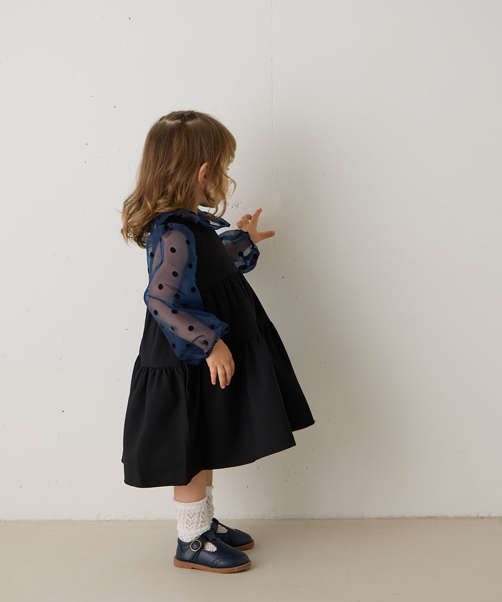 ドット柄シフォンドッキングティアードセレモニーワンピース